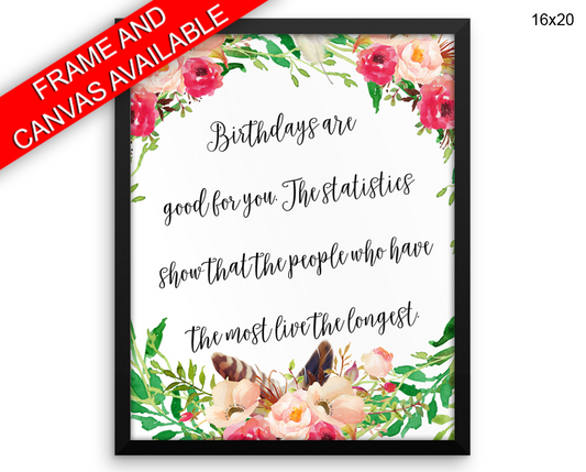 Birthday Print, Beautiful Wall Art with Frame and Canvas options available Funny Decor