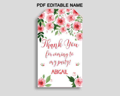 Watercolor Flowers Favor Tags Pink Green Party Tags Watercolor Flowers Birthday Tags Watercolor Flowers Thank You Tags Girl SLEPQ