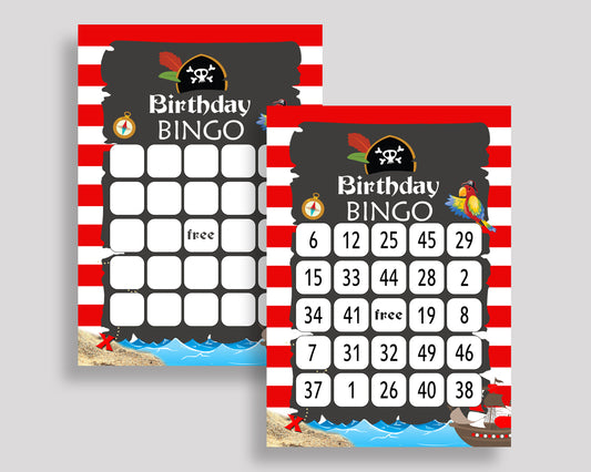 Pirate Bingo Cards Pirate Bingo Game Pirate Birthday Bingo Cards Red Black Bingo 60 Cards Boy INGIO
