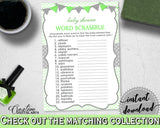 WORD SCRAMBLE baby shower game with chevron green theme printable, digital files, jpg pdf, instant download - cgr01