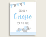 Blue Grey Please Sign The Onesie Sign and Design A Onesie Sign Printables, Elephant Boy Baby Shower Decor, Instant Download, ebl02