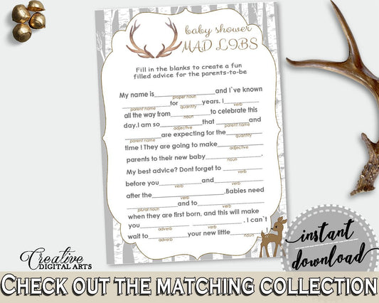 Mad Libs Baby Shower Mad Libs Deer Baby Shower Mad Libs Baby Shower Deer Mad Libs Gray Brown party supplies - Z20R3 - Digital Product