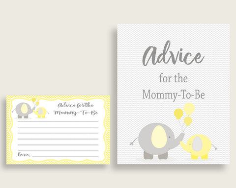 Advice Cards Baby Shower Advice Cards Yellow Baby Shower Advice Cards Baby Shower Elephant Advice Cards Yellow Gray pdf jpg prints W6ZPZ