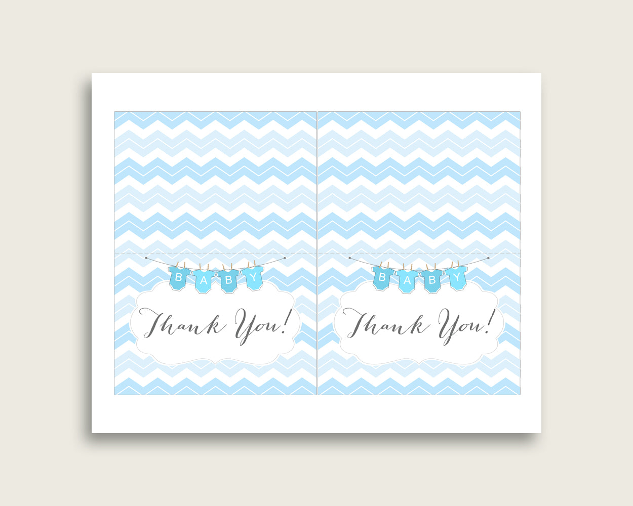 Blue White Thank You Cards Printable, Chevron Baby Shower Thank You Notes, Boy Shower Thank You Folded, Instant Download, Stripy Lines cbl01