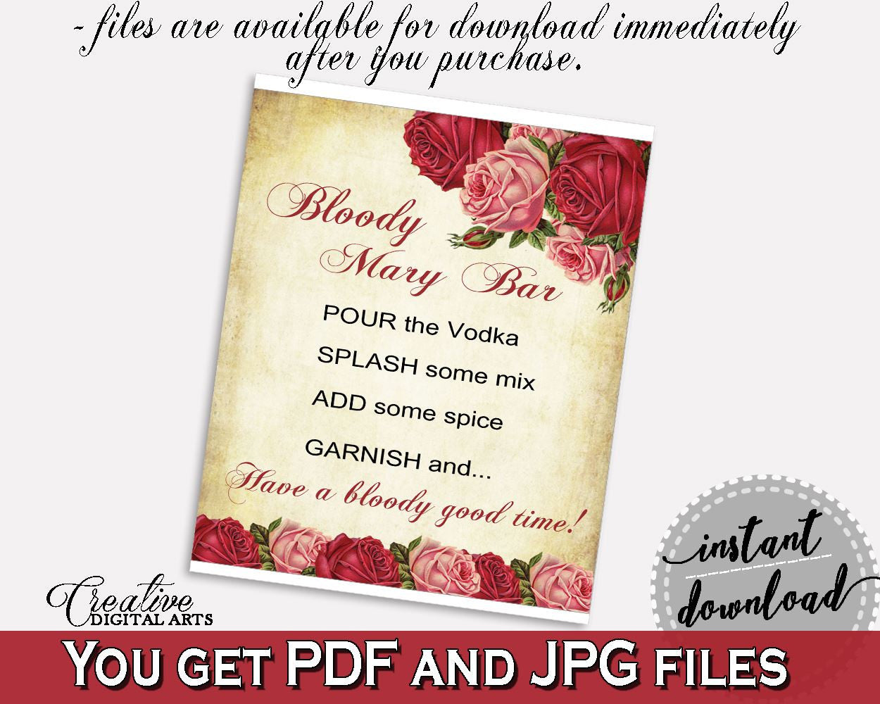 Bloody Mary Bridal Shower Bloody Mary Vintage Bridal Shower Bloody Mary Bridal Shower Vintage Bloody Mary Red Pink party décor XBJK2 - Digital Product