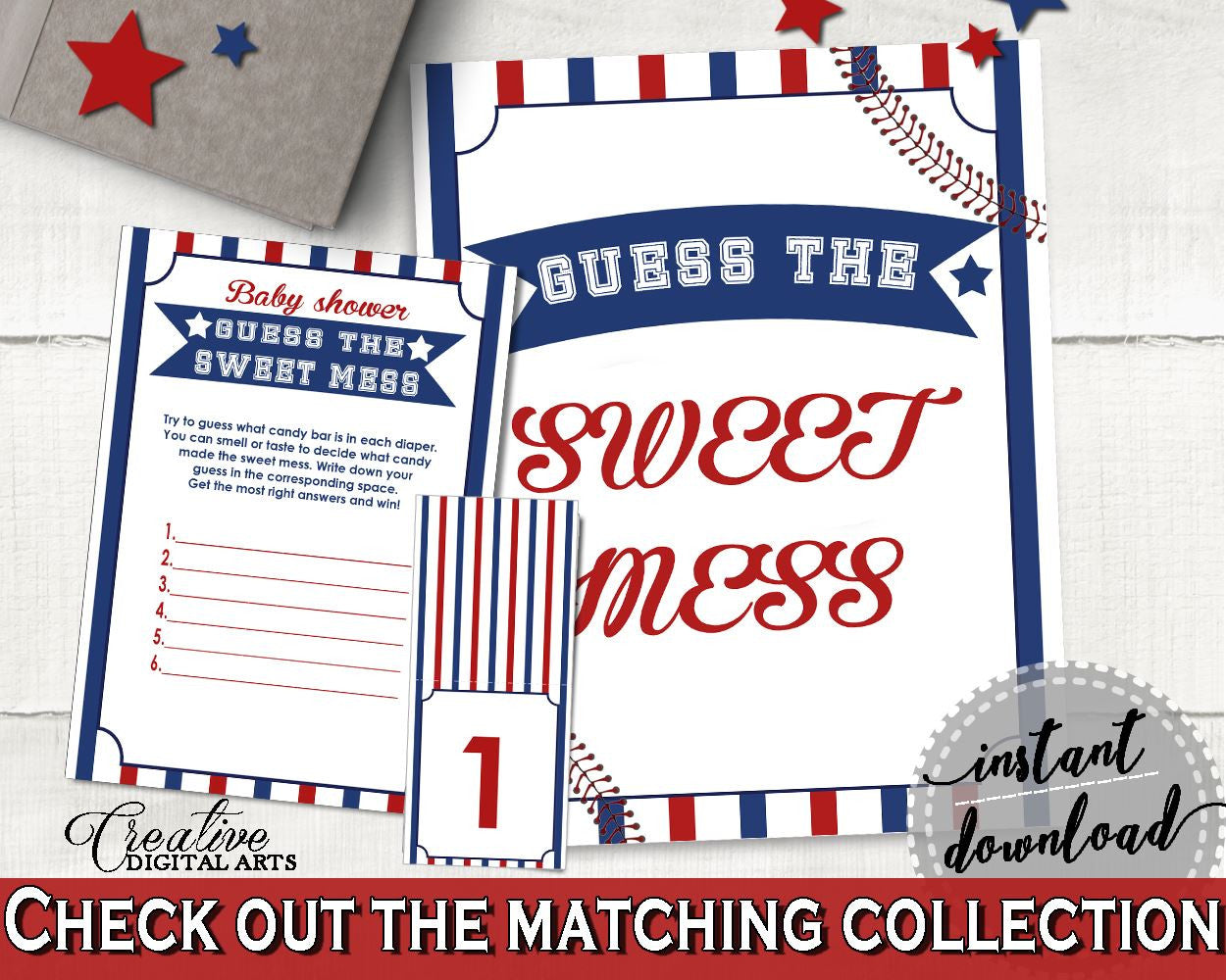 Sweet Mess Baby Shower Sweet Mess Baseball Baby Shower Sweet Mess Baby Shower Baseball Sweet Mess Blue Red prints, digital print - YKN4H - Digital Product