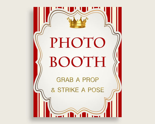 Prince Photobooth Sign Printable, Boy Baby Shower Red Gold Photo Booth, Prince Selfie Station Sign, 8x10 16x20, Instant Download, 92EDX