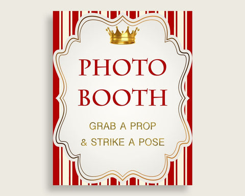 Prince Photobooth Sign Printable, Boy Baby Shower Red Gold Photo Booth, Prince Selfie Station Sign, 8x10 16x20, Instant Download, 92EDX