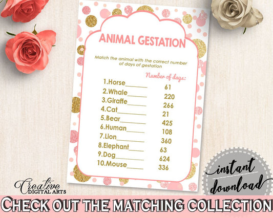 Pink Gold Animal Gestation, Baby Shower Animal Gestation, Dots Baby Shower Animal Gestation, Baby Shower Dots Animal Gestation party RUK83 - Digital Product