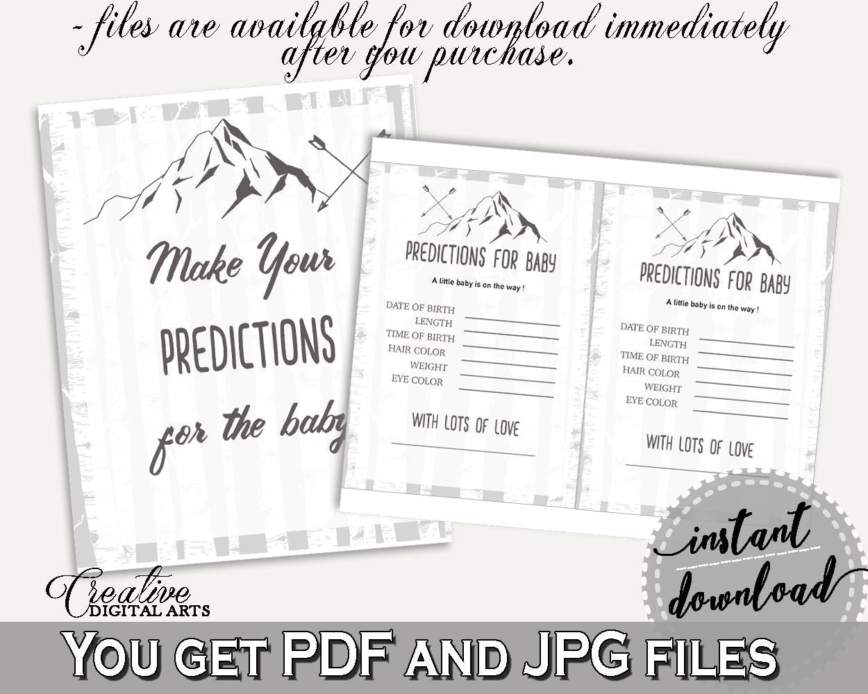 Baby Predictions Baby Shower Baby Predictions Adventure Mountain Baby Shower Baby Predictions Gray White Baby Shower Adventure S67CJ - Digital Product