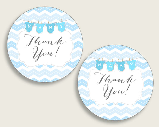 Chevron Baby Shower Round Thank You Tags 2 inch Printable, Blue White Favor Gift Tags, Boy Shower Hang Tags Labels, Digital File cbl01