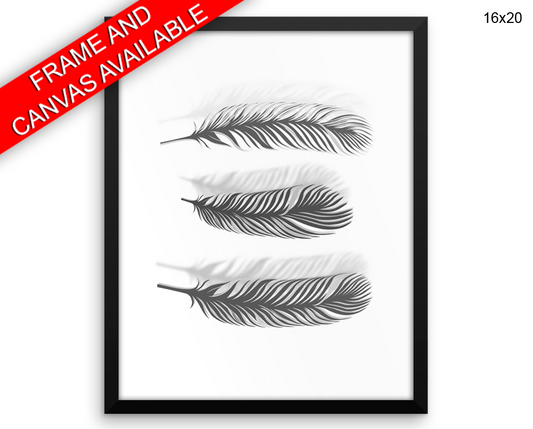 Black And White Print, Beautiful Wall Art with Frame and Canvas options available Feathers Decor