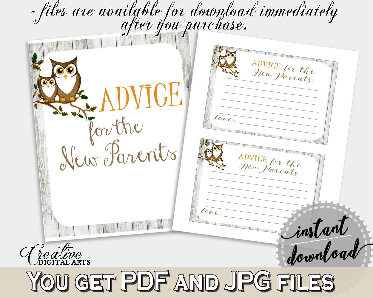 Advice Cards Baby Shower Advice Cards Owl Baby Shower Advice Cards Baby Shower Owl Advice Cards Gray Brown printables - 9PUAC - Digital Product