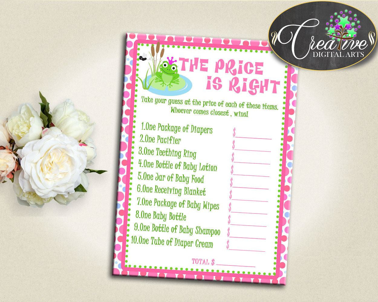 Baby Shower Kiss Baby Shower Frogs Receiving Blanket Teething Ring PRICE IS RIGHT, Pdf Jpg, Printable Files, Party Planning - bsf01 - Digital Product