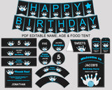 Bowling Birthday Decor Bowling Editable Pack Black Blue Party Decoration Bowling Birthday Decoration Boy 5DVSP