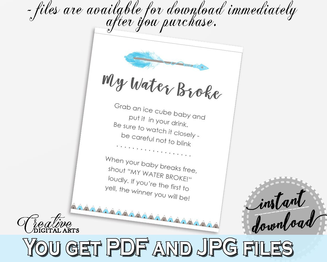 My Water Broke Baby Shower My Water Broke Aztec Baby Shower My Water Broke Blue White Baby Shower Aztec My Water Broke party ideas - QAQ18 - Digital Product