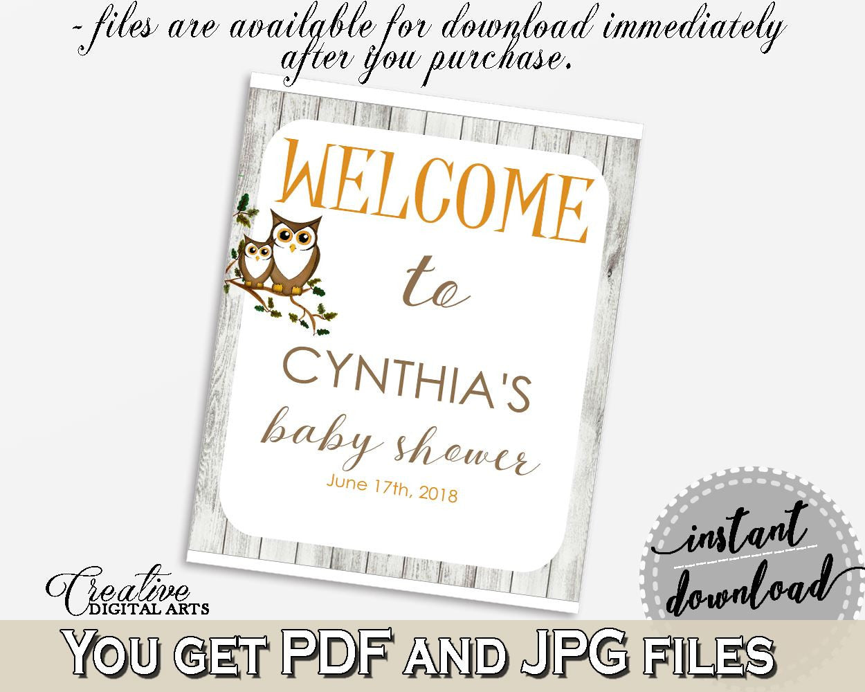 Welcome Sign Baby Shower Welcome Sign Owl Baby Shower Welcome Sign Baby Shower Owl Welcome Sign Gray Brown shower celebration - 9PUAC - Digital Product