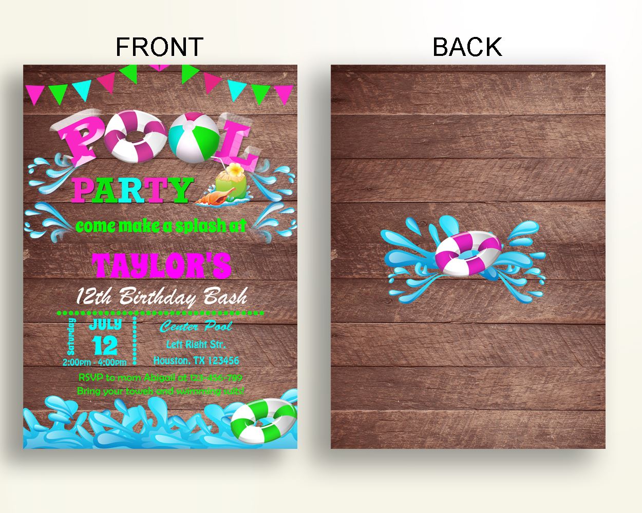 Pool Party Birthday Invite Pool Party Birthday Party Invite Pool Party Birthday Party Pool Party Invite Girl pink girl invitation PLFJB - Digital Product