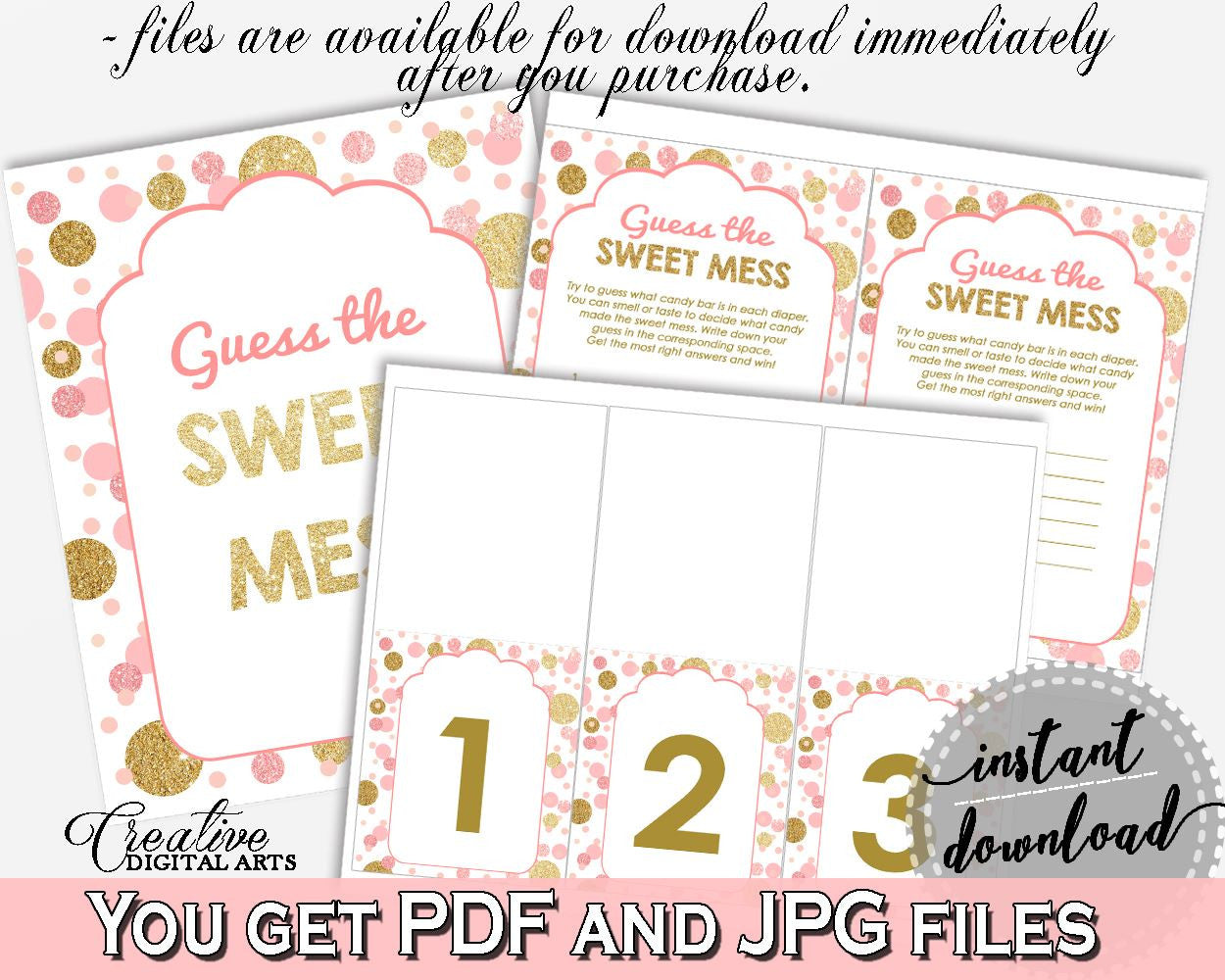 Sweet Mess, Baby Shower Sweet Mess, Dots Baby Shower Sweet Mess, Baby Shower Dots Sweet Mess Pink Gold prints - RUK83 - Digital Product