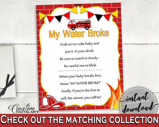 My Water Broke Baby Shower My Water Broke Fireman Baby Shower My Water Broke Red Yellow Baby Shower Fireman My Water Broke - LUWX6 - Digital Product