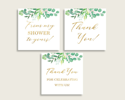 Greenery Baby Shower Square Thank You Tags 2 inch Printable, Green Gold Gender Neutral Shower Gift Tags, Hang Tags Labels, Instant Y8X33