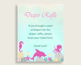 Under The Sea Baby Shower Diaper Raffle Tickets Game, Girl Pink Green Diaper Raffle Card Insert and Sign Printable, Instant Download uts01
