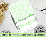 Baby shower THANK YOU card printable with chevron green theme, digital jpg pdf, instant download - cgr01