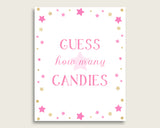 Pink Gold Candy Guessing Game, Twinkle Star Baby Shower Girl Sign And Cards, Guess How Many Candies, Candy Jar Game, Jelly Beans bsg01