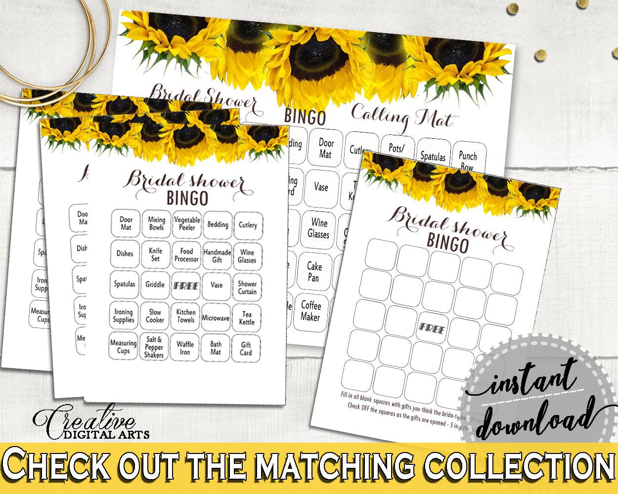 Bingo Bridal Shower Bingo Sunflower Bridal Shower Bingo Bridal Shower Sunflower Bingo Yellow White instant download, pdf jpg, prints SSNP1 - Digital Product