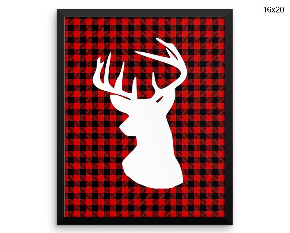 Plaid Deer Print, Beautiful Wall Art with Frame and Canvas options available Home Decor