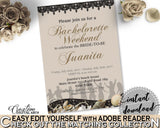 Seashells And Pearls Bridal Shower Editable Bachelorette Weekend Invitation in Brown And Beige, bach party weekend, party plan - 65924 - Digital Product