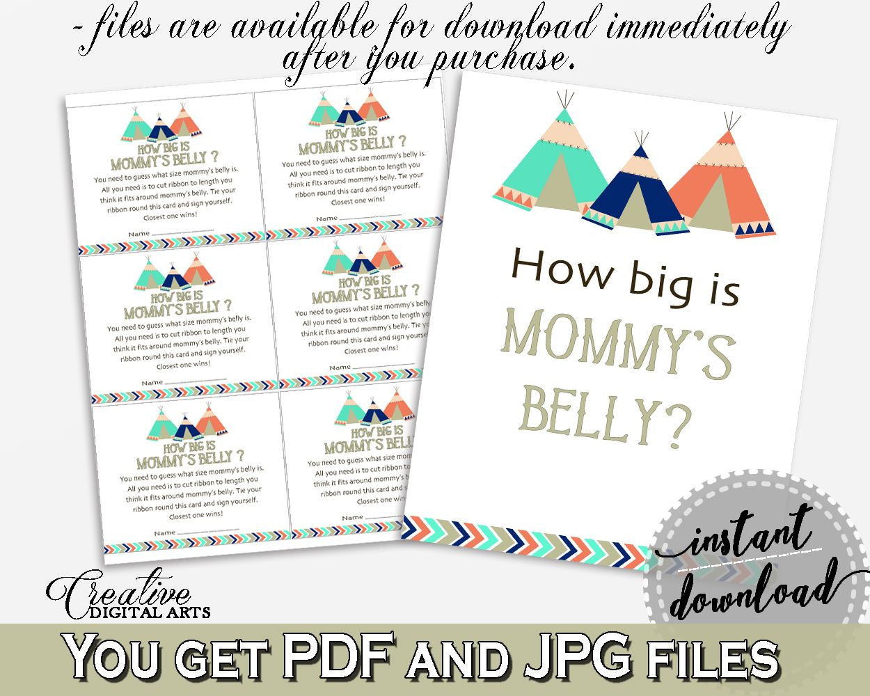 Mommy's Belly Baby Shower Mommy's Belly Tribal Teepee Baby Shower Mommy's Belly Baby Shower Tribal Teepee Mommy's Belly Green Navy - KS6AW - Digital Product