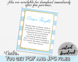 Baby shower DIAPER THOUGHTS printable game with blue and white stripes, glitter gold, digital file jpg pdf, instant download - bs002