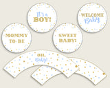 Cupcake Toppers And Wrappers Baby Shower Cupcake Toppers And Wrappers Confetti Baby Shower Cupcake Toppers And Wrappers Blue Gold Baby cb001