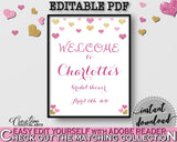 Glitter Hearts Bridal Shower Bridal Shower Welcome Sign Editable in Gold And Pink, personalized sign,  bridal shower love, prints - WEE0X - Digital Product