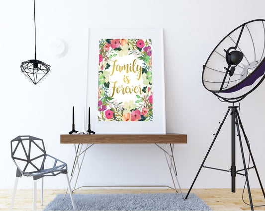 Wall Decor Forever Printable Family Prints Forever Sign Family  Printable Art Forever dorm decor apartment decor family forever floral decor - Digital Download