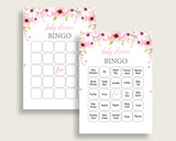 Flower Blush Baby Shower Bingo Cards Printable, Pink Green Baby Shower Girl, 60 Prefilled Bingo Game Cards, Most Popular Cute Flowers VH1KL