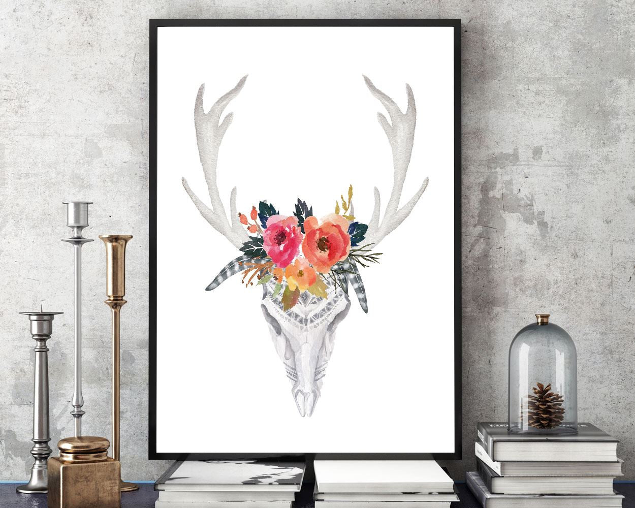 Wall Decor Antlers Printable Skull Prints Antlers Sign Skull Animal Art Skull Animal Print Antlers Printable Art Antlers boho watercolor - Digital Download