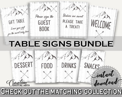 Table Signs Baby Shower Table Signs Adventure Mountain Baby Shower Table Signs Gray White Baby Shower Adventure Mountain Table Signs - S67CJ - Digital Product