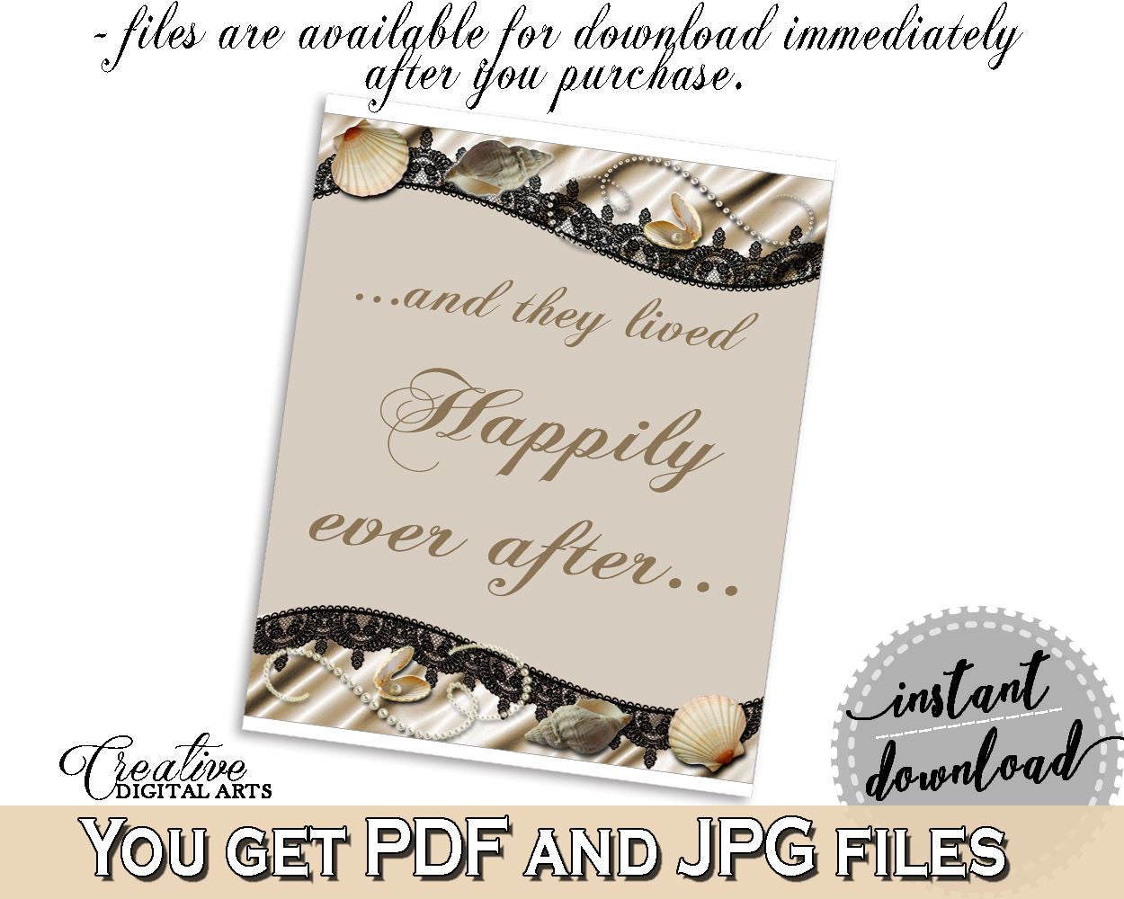 Brown And Beige Seashells And Pearls Bridal Shower Theme: Happily Ever After Sign - love quote, necklace bridal, customizable files - 65924 - Digital Product