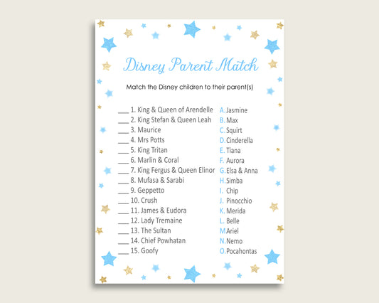 Stars Disney Parent Match Game, Boy Baby Shower Game, Blue Gold Match The Disney Parents Printable, Instant Download, Most Popular, bsr01