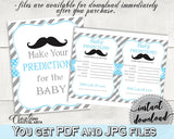 Baby Predictions, Baby Shower Baby Predictions, Mustache Baby Shower Baby Predictions, Baby Shower Mustache Baby Predictions Blue Gray 9P2QW - Digital Product