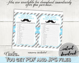 Word Scramble, Baby Shower Word Scramble, Mustache Baby Shower Word Scramble, Baby Shower Mustache Word Scramble Blue Gray prints, pdf 9P2QW - Digital Product