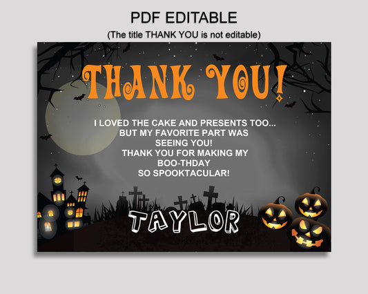 Halloween Bash Halloween Thank You Cards, Halloween Bash Birthday Thank You, Black Orange Editable Thank You Cards Boy Girl, LXRNF