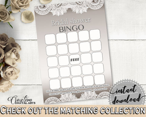 Bingo Gift Game in Traditional Lace Bridal Shower Brown And Silver Theme, bingo guess gifts, classy shower, party theme, party decor - Z2DRE - Digital Product