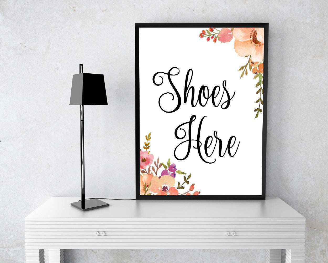 Wall Art Guests Digital Print Shoes Poster Art Guests Wall Art Print Shoes  Wall Decor Guests pink floral art shoes off guest wall art - Digital Download