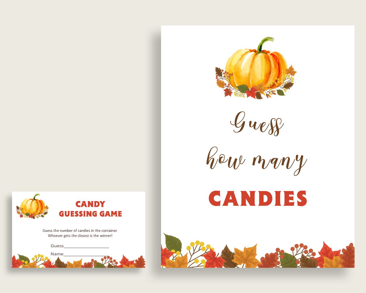 Candy Guessing Baby Shower Candy Guessing Fall Baby Shower Candy Guessing Baby Shower Pumpkin Candy Guessing Orange Brown prints party BPK3D - Digital Product