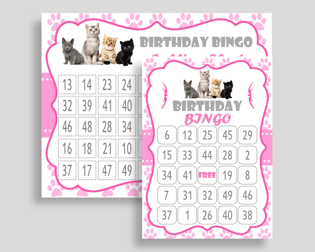 Cat Bingo Cards Cat Bingo Game Cat Birthday Bingo Cards Pink White Bingo 60 Cards Girl INHA8