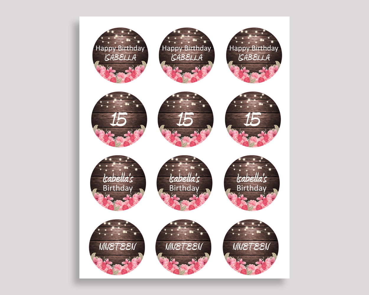 Printable Rustic Cupcake Wrapper Rustic Birthday Toppers Pink Brown Birthday Pics Girl OE0W8