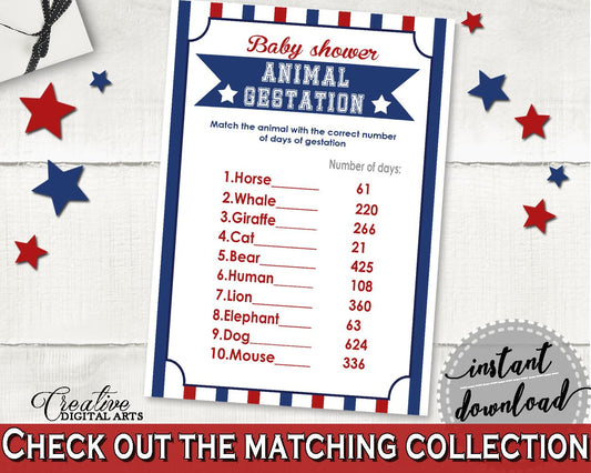 Animal Gestation Baby Shower Animal Gestation Baseball Baby Shower Animal Gestation Baby Shower Baseball Animal Gestation Blue Red pdf YKN4H - Digital Product